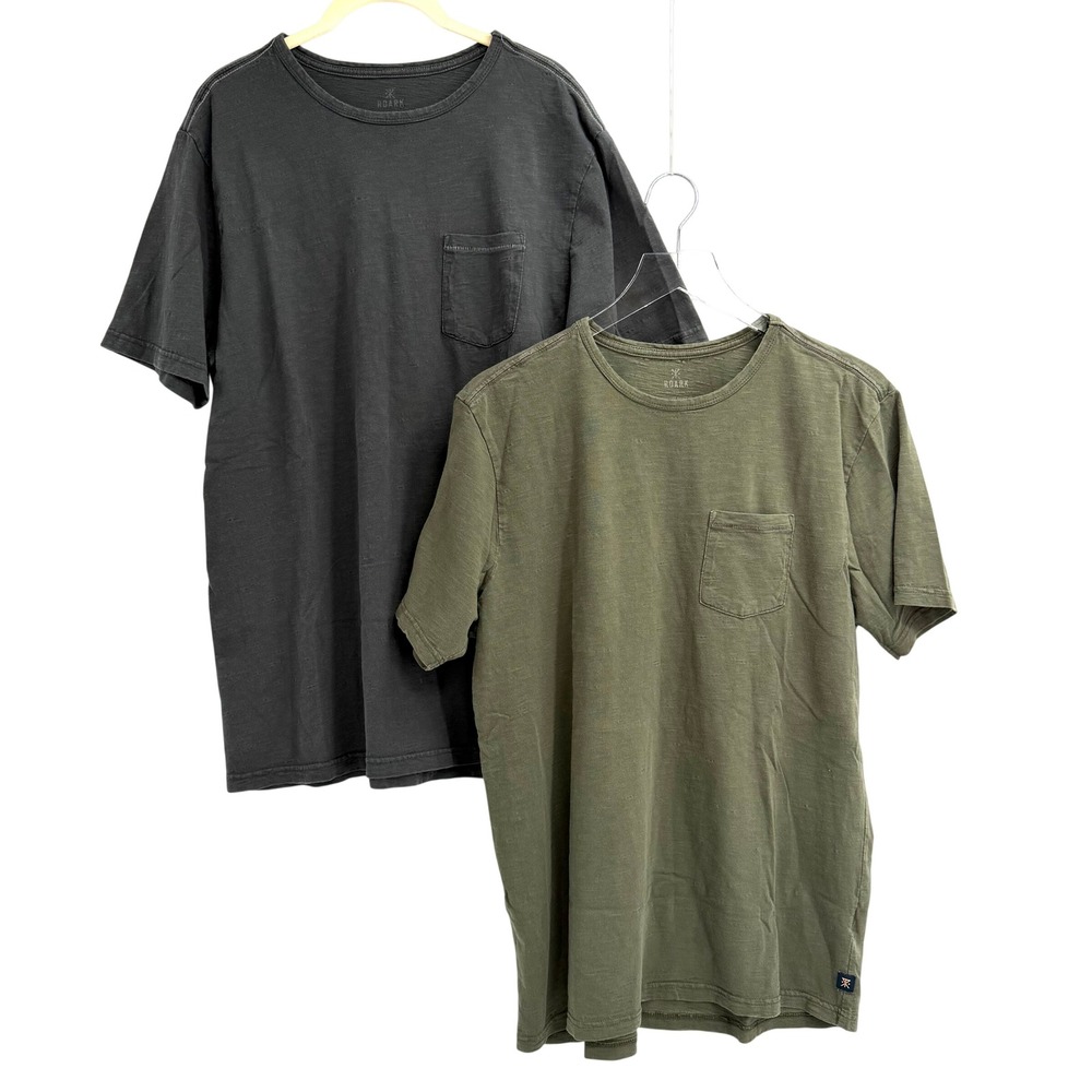 Roark Organic Slub Cotton Pocket T-Shirt Size L Charcoal Olive Green Lot of 2